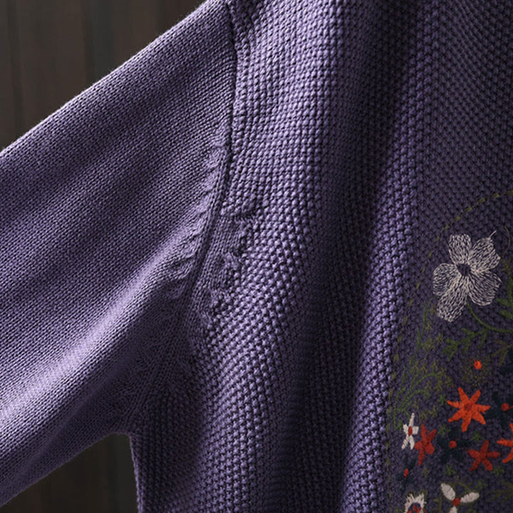 Cardigan lavorato a maglia a maniche lunghe in cotone con bottoni ricamati floreali con Buddha Stones da donna - image 9