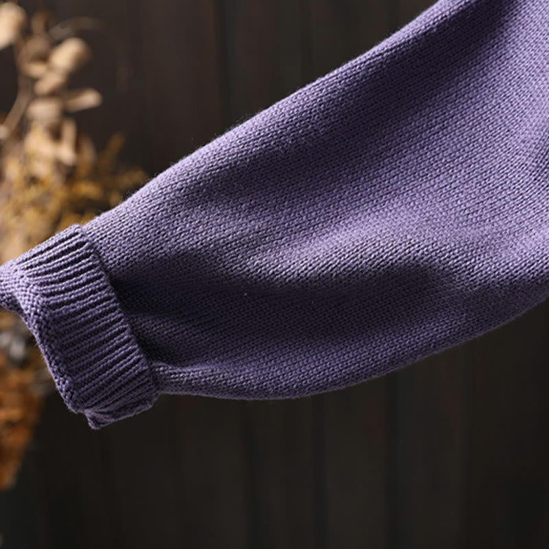 Cardigan lavorato a maglia a maniche lunghe in cotone con bottoni ricamati floreali con Buddha Stones da donna - image 12