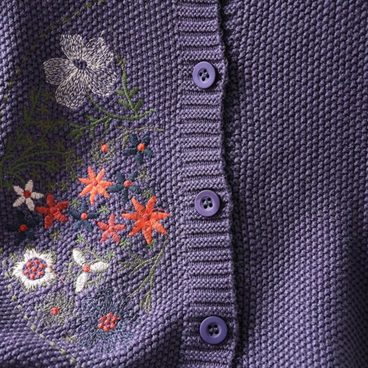 Cardigan lavorato a maglia a maniche lunghe in cotone con bottoni ricamati floreali con Buddha Stones da donna - image 10