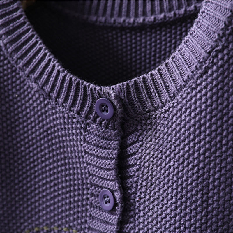 Cardigan lavorato a maglia a maniche lunghe in cotone con bottoni ricamati floreali con Buddha Stones da donna - image 11