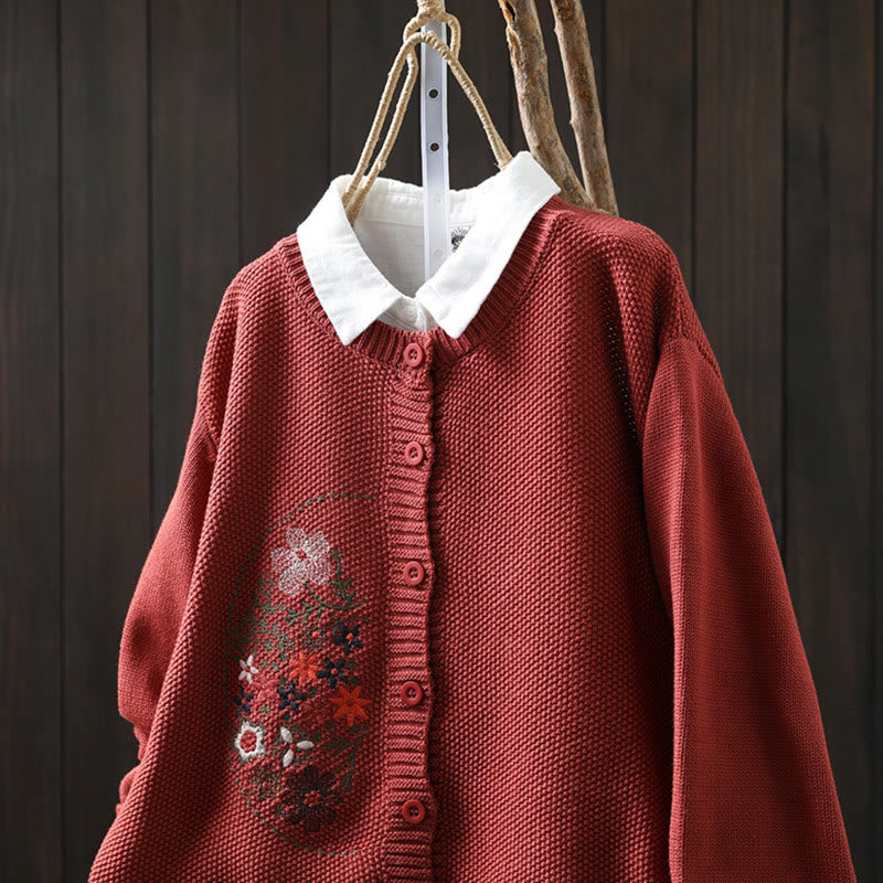 Cardigan lavorato a maglia a maniche lunghe in cotone con bottoni ricamati floreali con Buddha Stones da donna - image 19