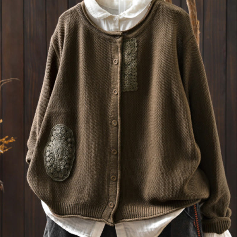 Cardigan lavorato a maglia a maniche lunghe in cotone con bottoni floreali autunnali Buddha Stones da donna - Perù - US4， UK/AU8，EU36-38 (F) - image 3