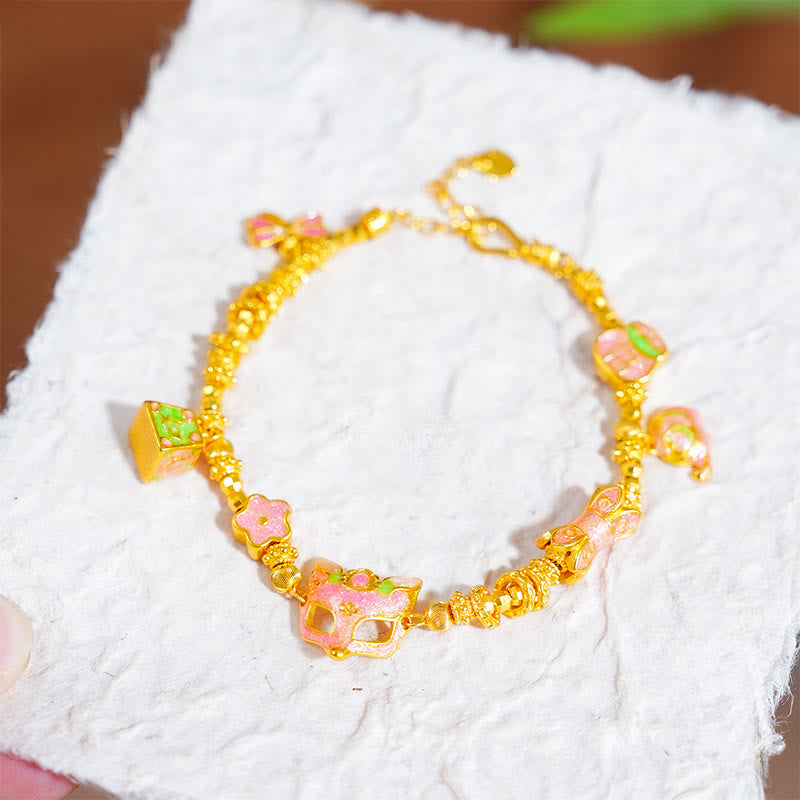 Bracciale portafortuna con ciondolo a forma di volpe Fu in ottone placcato oro 24k Buddha Stones - image 3