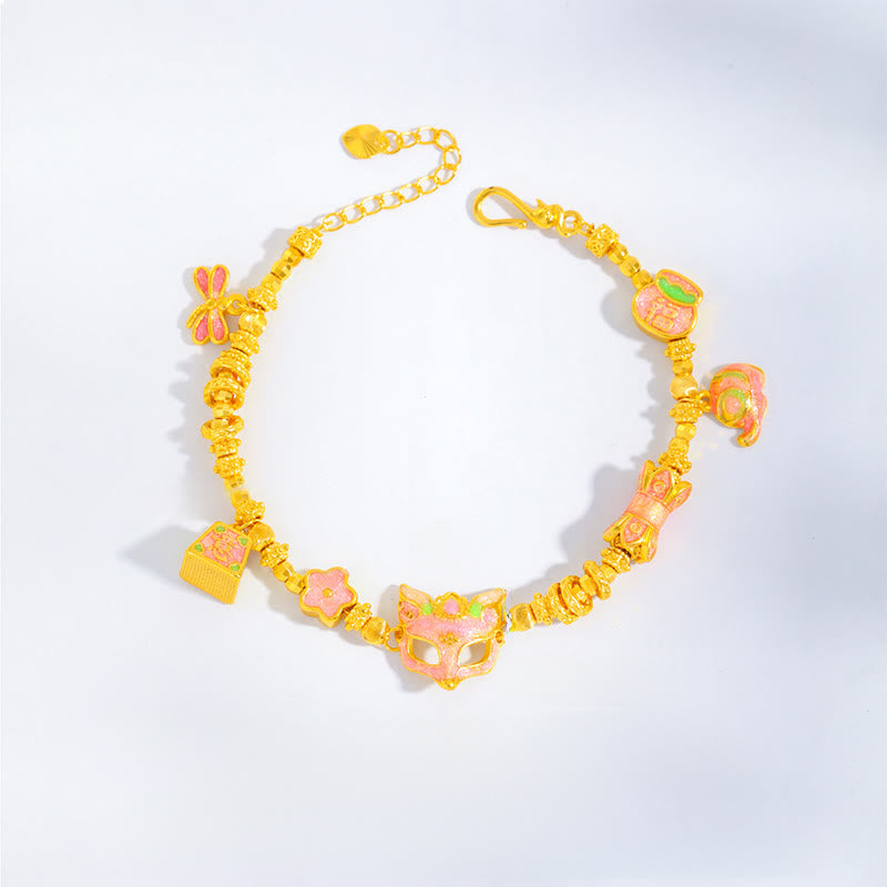 Bracciale portafortuna con ciondolo a forma di volpe Fu in ottone placcato oro 24k Buddha Stones - image 2