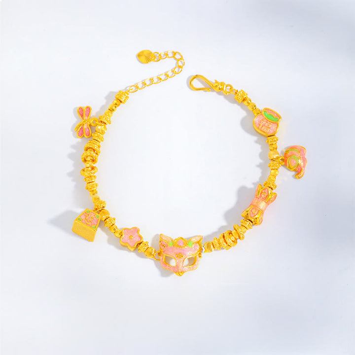 Bracciale portafortuna con ciondolo a forma di volpe Fu in ottone placcato oro 24k Buddha Stones - image 2