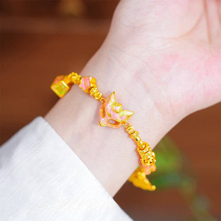 Bracciale portafortuna con ciondolo a forma di volpe Fu in ottone placcato oro 24k Buddha Stones - image 0