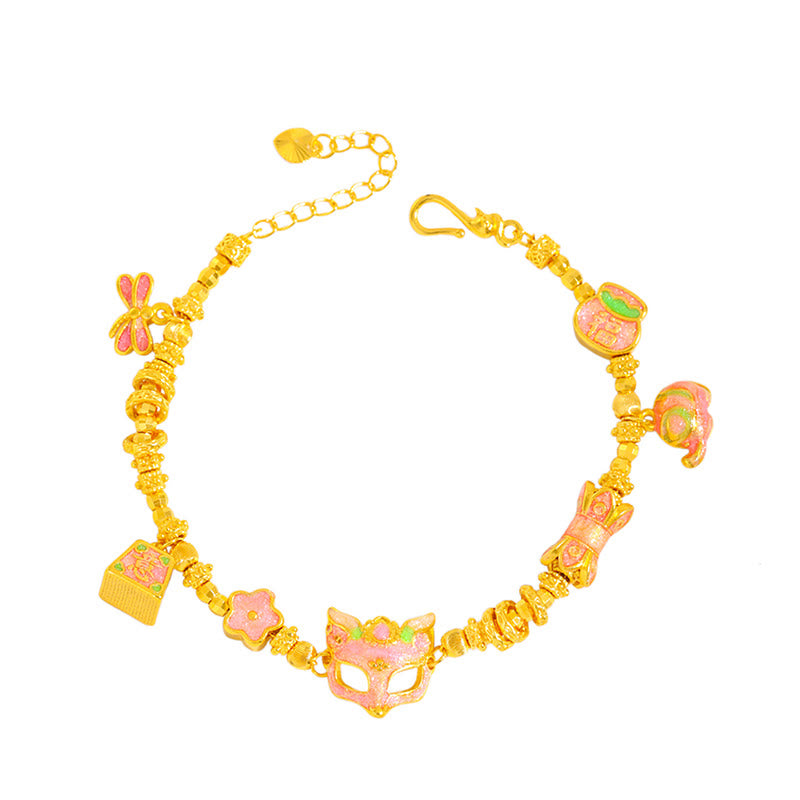 Bracciale portafortuna con ciondolo a forma di volpe Fu in ottone placcato oro 24k Buddha Stones - image 4