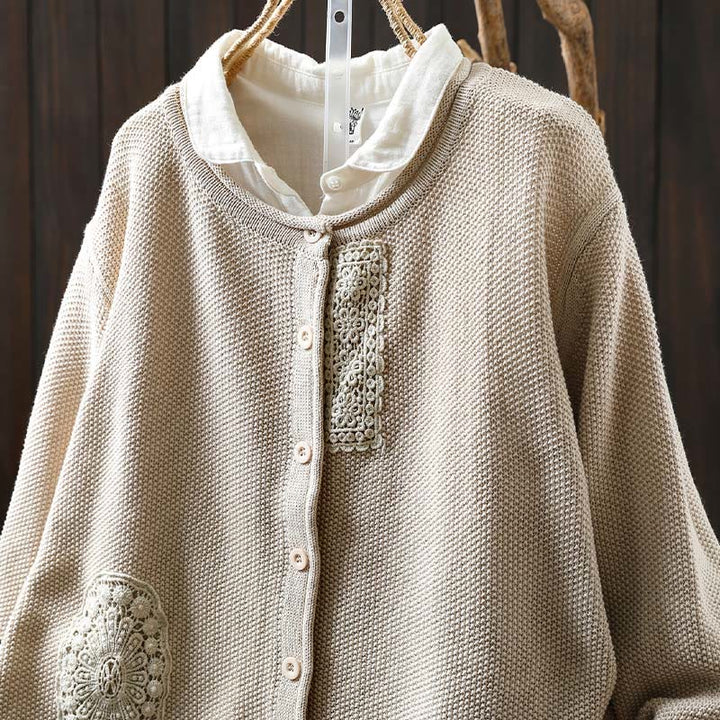 Cardigan lavorato a maglia a maniche lunghe in cotone con bottoni floreali autunnali Buddha Stones da donna - image 20