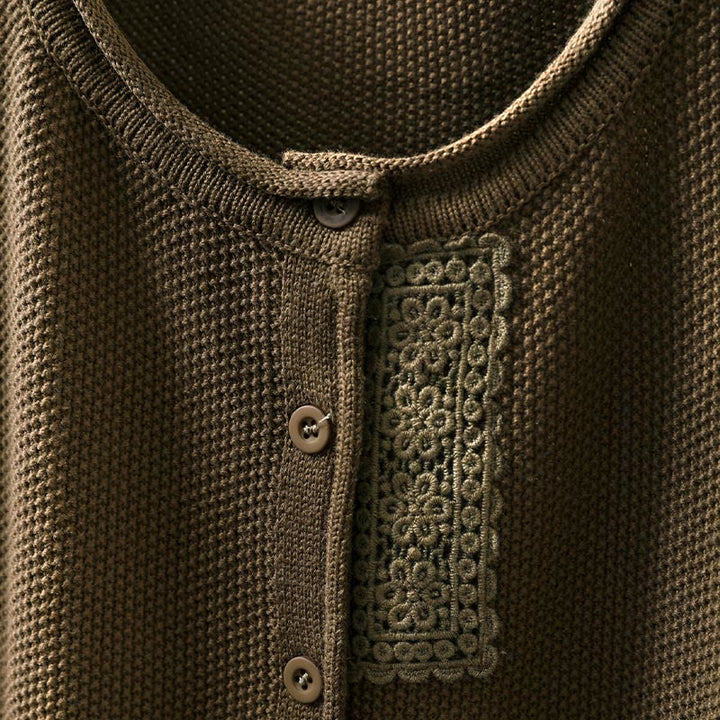 Cardigan lavorato a maglia a maniche lunghe in cotone con bottoni floreali autunnali Buddha Stones da donna - image 8