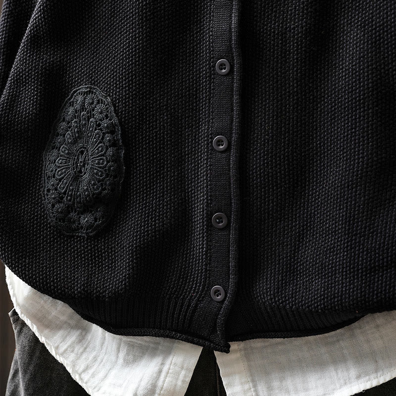 Cardigan lavorato a maglia a maniche lunghe in cotone con bottoni floreali autunnali Buddha Stones da donna - image 30