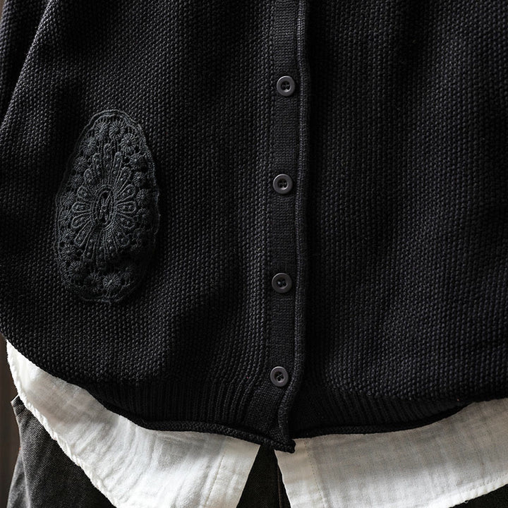 Cardigan lavorato a maglia a maniche lunghe in cotone con bottoni floreali autunnali Buddha Stones da donna - image 30