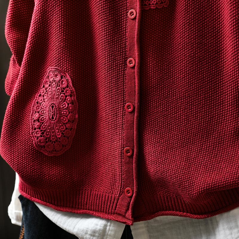 Cardigan lavorato a maglia a maniche lunghe in cotone con bottoni floreali autunnali Buddha Stones da donna - image 18