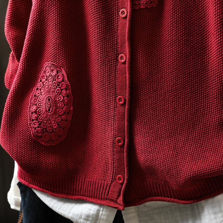 Cardigan lavorato a maglia a maniche lunghe in cotone con bottoni floreali autunnali Buddha Stones da donna - image 18
