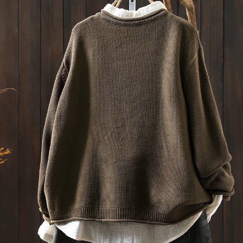 Cardigan lavorato a maglia a maniche lunghe in cotone con bottoni floreali autunnali Buddha Stones da donna - image 4