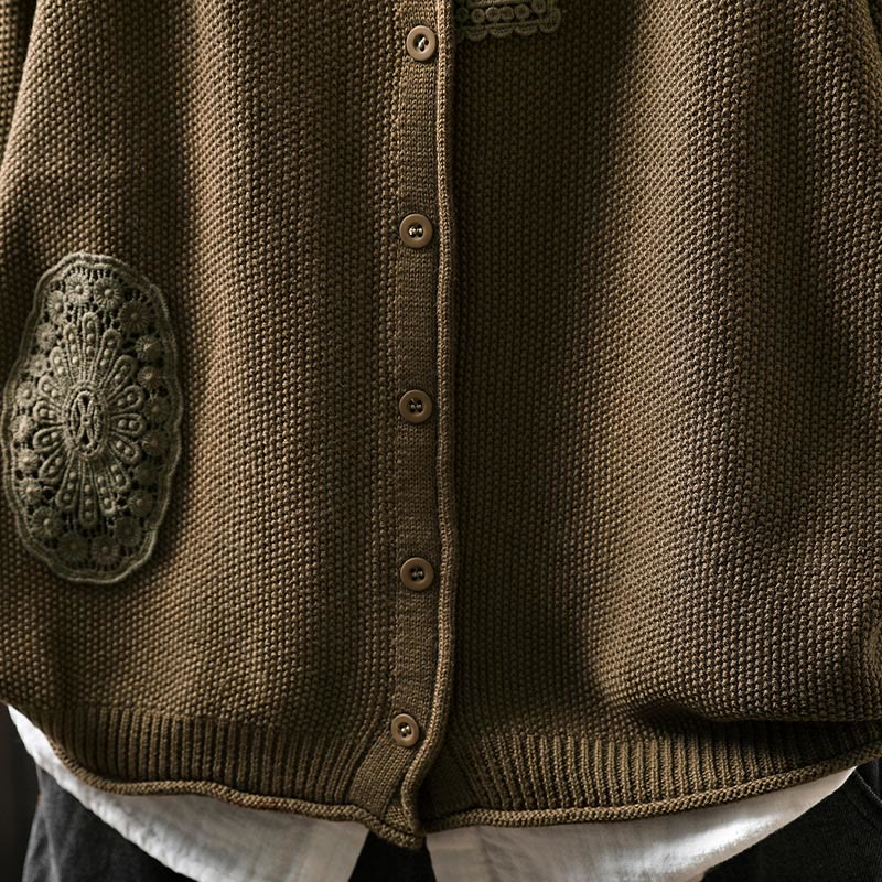 Cardigan lavorato a maglia a maniche lunghe in cotone con bottoni floreali autunnali Buddha Stones da donna - image 11