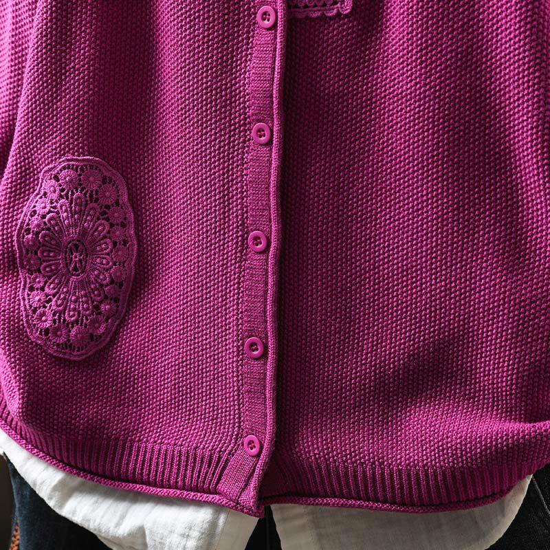 Cardigan lavorato a maglia a maniche lunghe in cotone con bottoni floreali autunnali Buddha Stones da donna - image 2