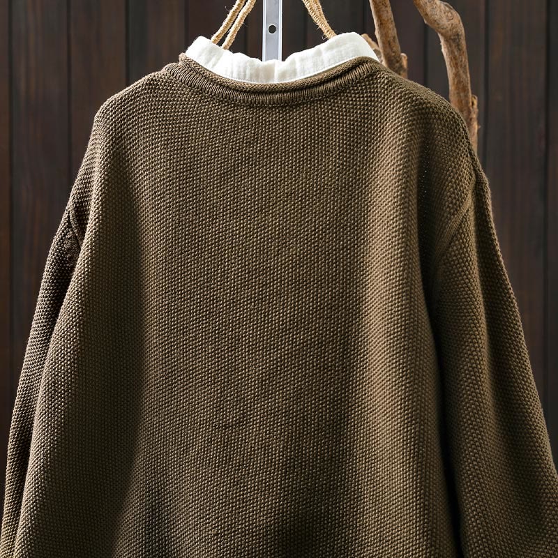 Cardigan lavorato a maglia a maniche lunghe in cotone con bottoni floreali autunnali Buddha Stones da donna - image 7