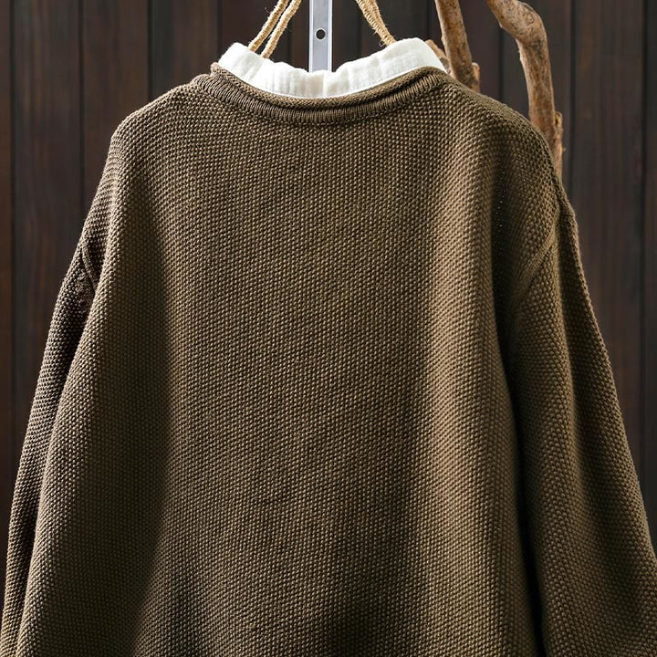 Cardigan lavorato a maglia a maniche lunghe in cotone con bottoni floreali autunnali Buddha Stones da donna - image 7