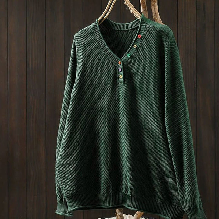 Maglione lavorato a maglia da donna a maniche lunghe in cotone con scollo a V e bottoni colorati, motivo Buddha Stones Fall - SeaGreen - US4， UK/AU8，EU36-38 (F) - image 9