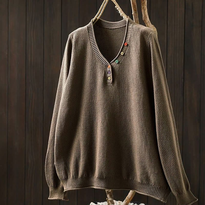 Maglione lavorato a maglia da donna a maniche lunghe in cotone con scollo a V e bottoni colorati, motivo Buddha Stones Fall - Perù - US4， UK/AU8，EU36-38 (F) - image 16