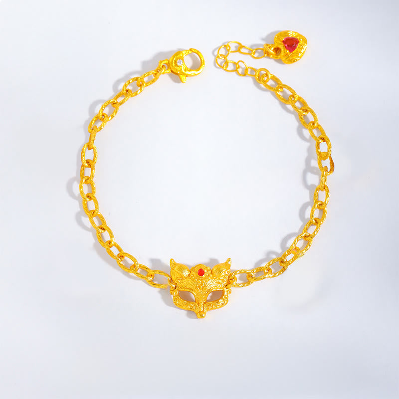 Braccialetto in rame con catena della ricchezza e ciondolo a forma di cuore con design a volpe Buddha Stones - image 1