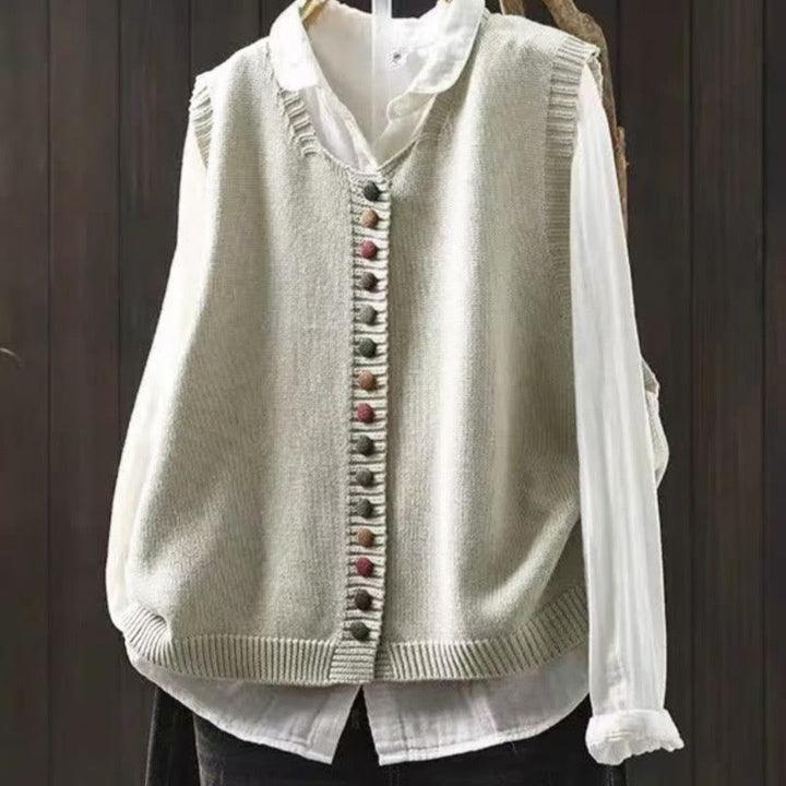 Gilet da donna in maglia di cotone senza maniche con bottoni colorati Buddha Stones - Conchiglia - US4, UK/AU8, EU36-38 (F) - image 0