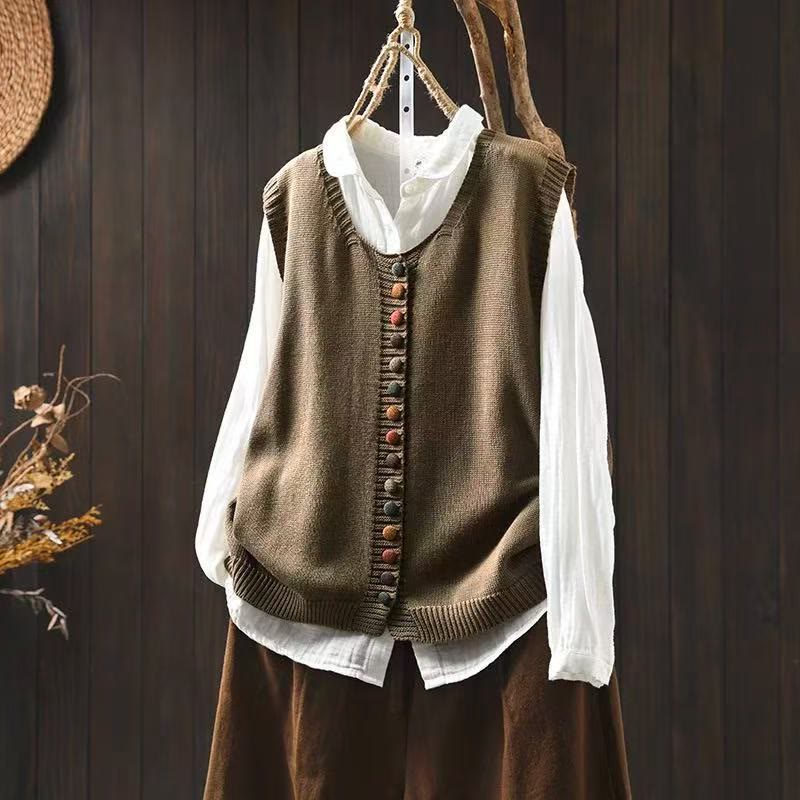 Gilet da donna in maglia di cotone senza maniche con bottoni colorati Buddha Stones - Siena - US4, UK/AU8, EU36-38 (F) - image 2