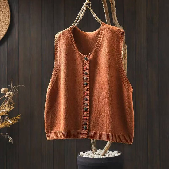 Gilet da donna in maglia di cotone senza maniche con bottoni colorati Buddha Stones - Corallo - US4, UK/AU8, EU36-38 (F) - image 6
