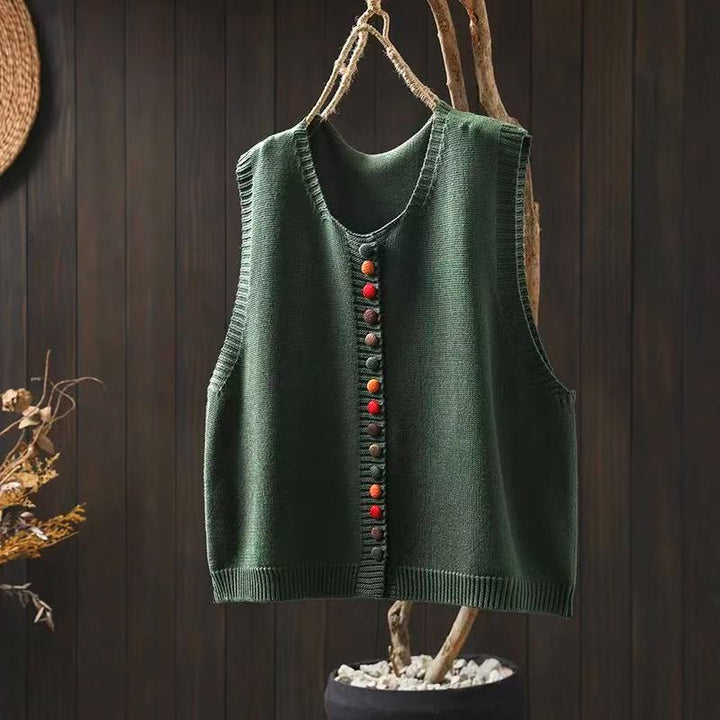 Gilet da donna in maglia di cotone senza maniche con bottoni colorati Buddha Stones - Verde - US4， UK/AU8，EU36-38 (F) - image 7