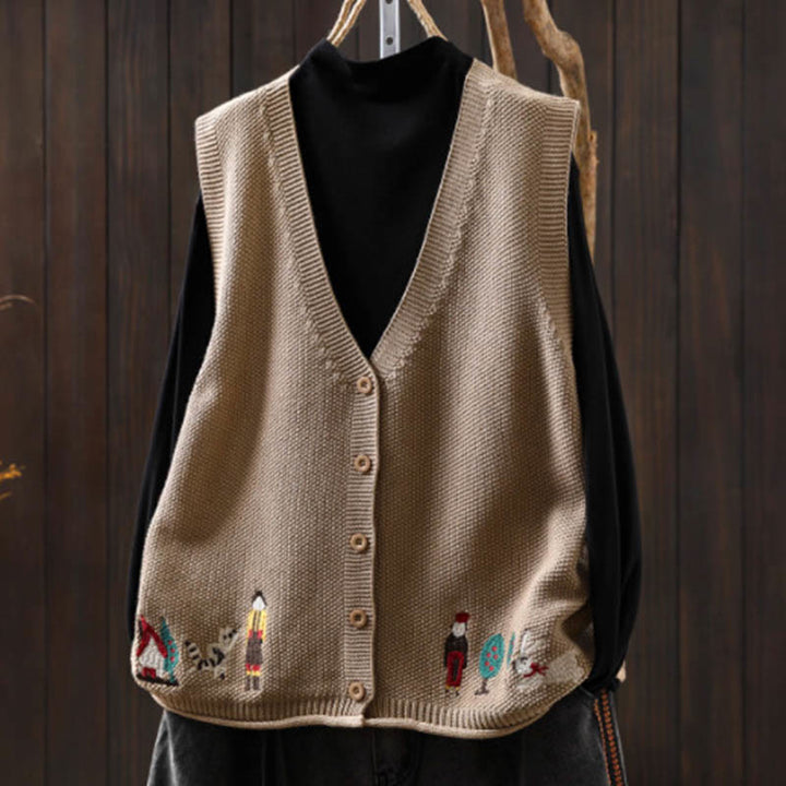 Gilet da donna in maglia di cotone senza maniche con ricamo a forma di albero di coniglio , Buddha Stones - Abbronzatura - US4， UK/AU8，EU36-38 (F) - image 15