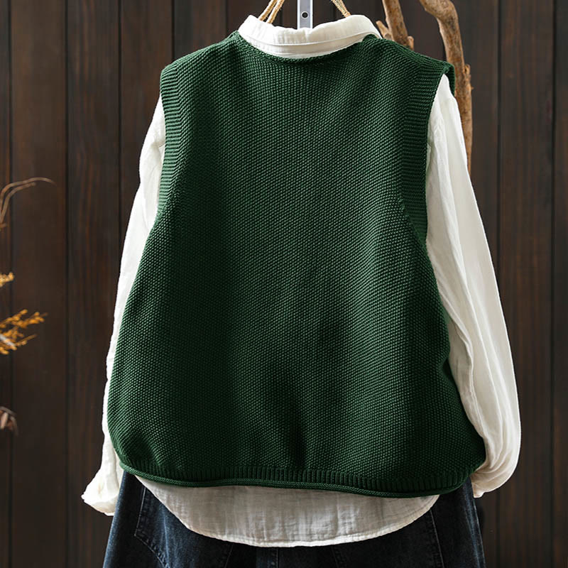 Gilet da donna in maglia di cotone senza maniche con ricamo a forma di albero di coniglio , Buddha Stones - image 4