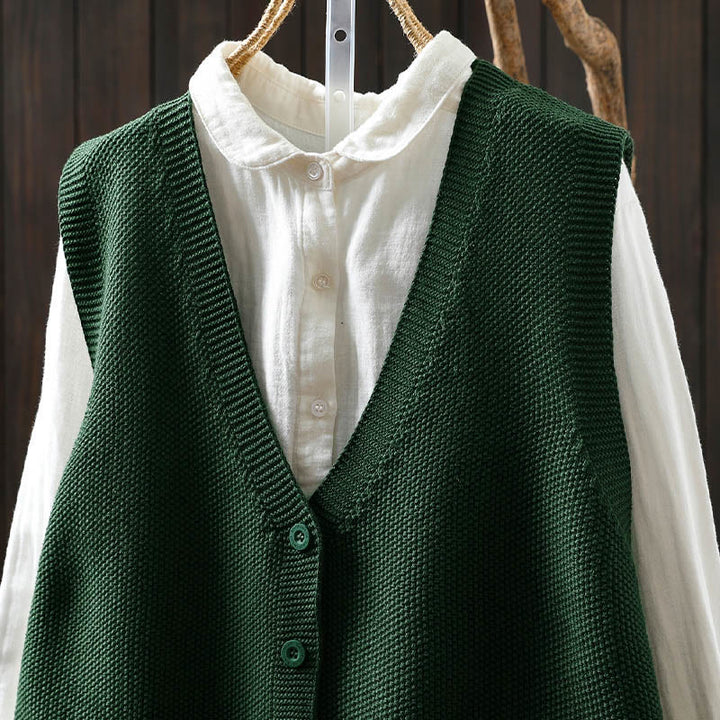 Gilet da donna in maglia di cotone senza maniche con ricamo a forma di albero di coniglio , Buddha Stones - image 5