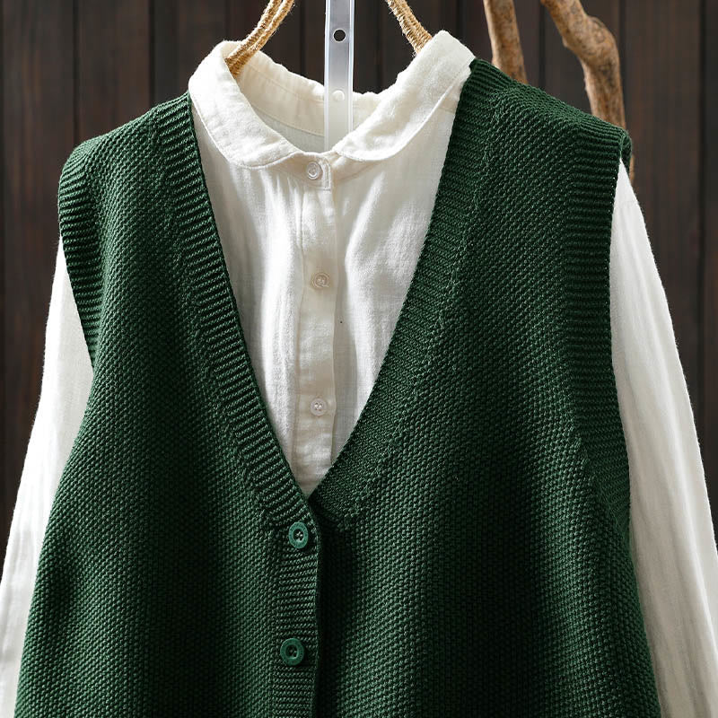 Gilet da donna in maglia di cotone senza maniche con ricamo a forma di albero di coniglio , Buddha Stones - image 5