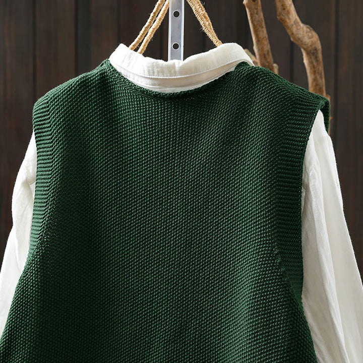 Gilet da donna in maglia di cotone senza maniche con ricamo a forma di albero di coniglio , Buddha Stones - image 6