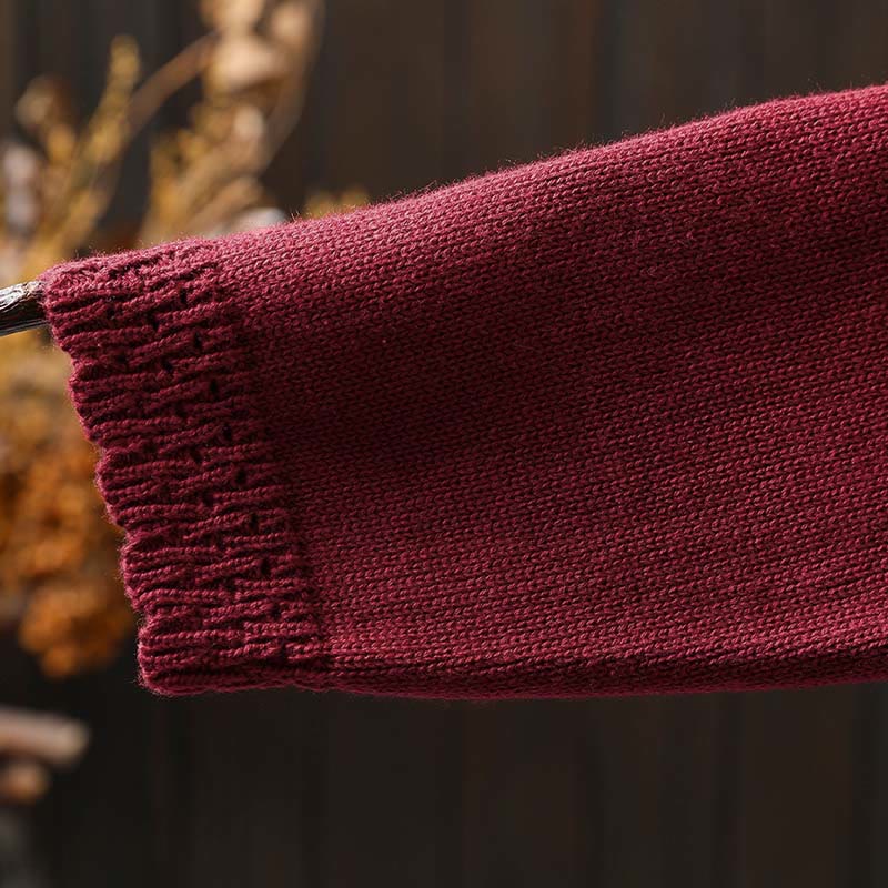 Cardigan lavorato a maglia a maniche lunghe in cotone con bottoni in pizzo autunnale Buddha Stones da donna con tasche - image 12