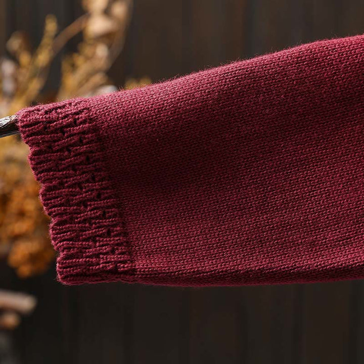 Cardigan lavorato a maglia a maniche lunghe in cotone con bottoni in pizzo autunnale Buddha Stones da donna con tasche - image 12