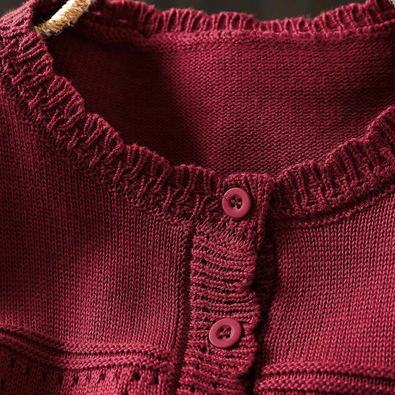 Cardigan lavorato a maglia a maniche lunghe in cotone con bottoni in pizzo autunnale Buddha Stones da donna con tasche - image 5