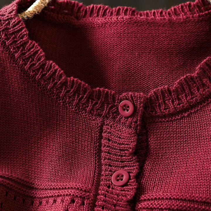 Cardigan lavorato a maglia a maniche lunghe in cotone con bottoni in pizzo autunnale Buddha Stones da donna con tasche - image 5