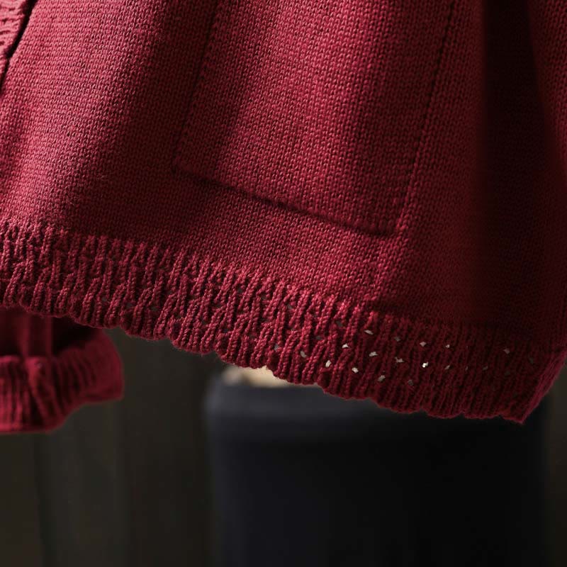 Cardigan lavorato a maglia a maniche lunghe in cotone con bottoni in pizzo autunnale Buddha Stones da donna con tasche - image 9