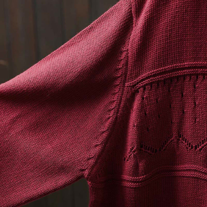 Cardigan lavorato a maglia a maniche lunghe in cotone con bottoni in pizzo autunnale Buddha Stones da donna con tasche - image 11