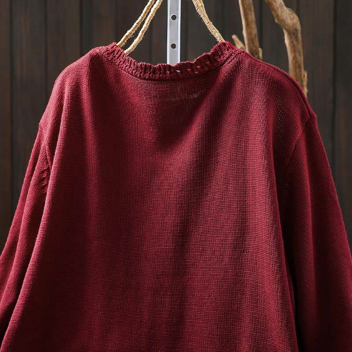 Cardigan lavorato a maglia a maniche lunghe in cotone con bottoni in pizzo autunnale Buddha Stones da donna con tasche - image 4