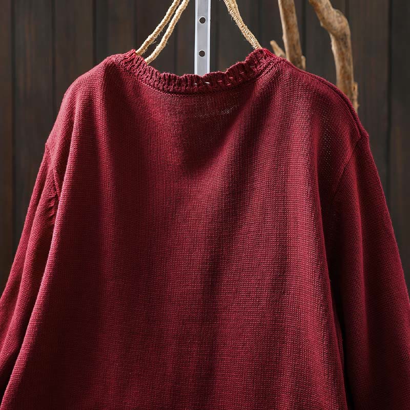 Cardigan lavorato a maglia a maniche lunghe in cotone con bottoni in pizzo autunnale Buddha Stones da donna con tasche - image 4