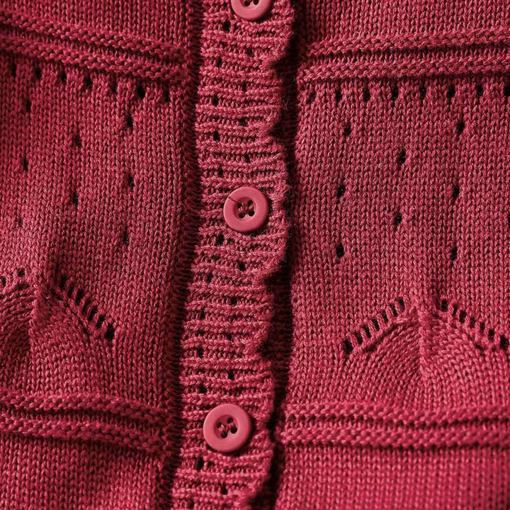 Cardigan lavorato a maglia a maniche lunghe in cotone con bottoni in pizzo autunnale Buddha Stones da donna con tasche - image 6