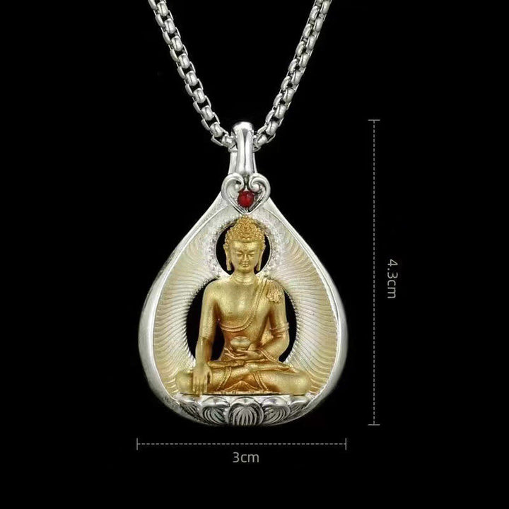 Collana con ciondolo portafortuna in argento placcato rame con catena a maglie, Buddha Stones Shakyamuni, Tara Verde e Pietre del Buddha - Buddha Shakyamuni - image 0