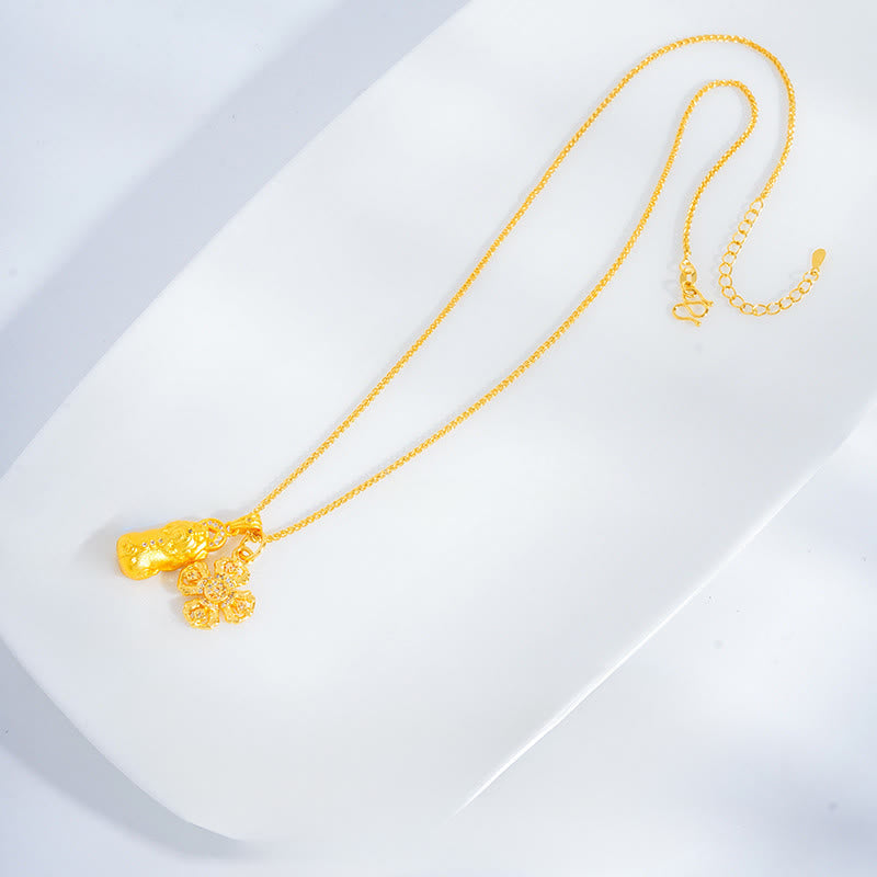 Collana con ciondolo a catena della ricchezza Dorje Vajra con croce Pixiu in ottone placcato oro 24k Buddha Stones - image 2