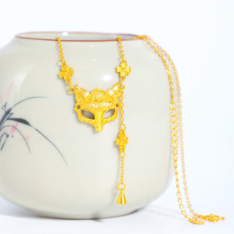 Collana con ciondolo in rame con nappa e disegno a forma di fiore di volpe dorata in pietra di Buddha - image 0