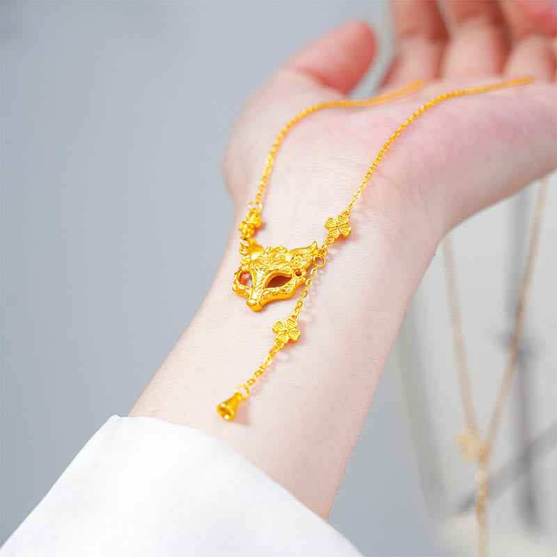 Collana con ciondolo in rame con nappa e disegno a forma di fiore di volpe dorata in pietra di Buddha - image 3