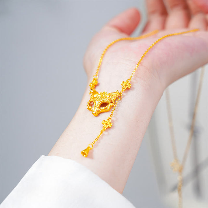 Collana con ciondolo in rame con nappa e disegno a forma di fiore di volpe dorata in pietra di Buddha - image 3