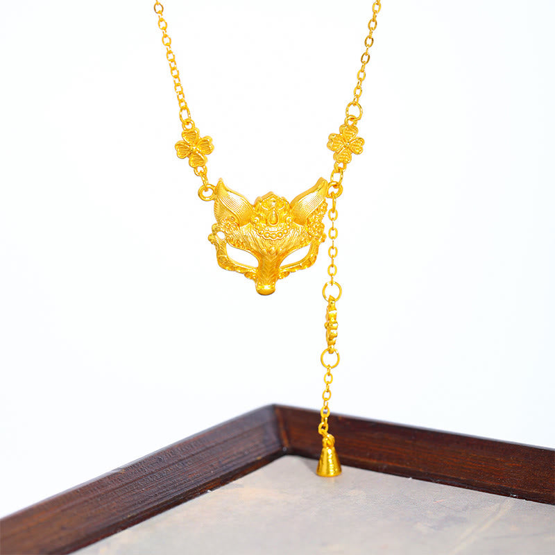 Collana con ciondolo in rame con nappa e disegno a forma di fiore di volpe dorata in pietra di Buddha - image 4