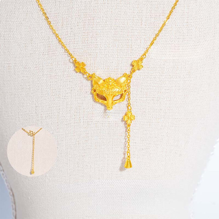 Collana con ciondolo in rame con nappa e disegno a forma di fiore di volpe dorata in pietra di Buddha - image 2